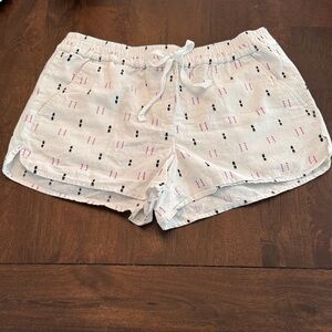 Loft White Patterned Drawstring Shorts